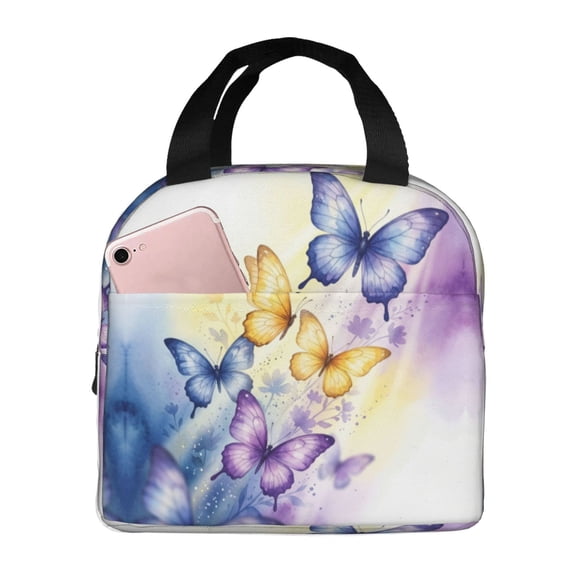 Butterfly Insulated Lunch Bag Reusable Cooler Tote Leakproof Thermal Bag With Front Pocket For Work Office Gym Picnic Travel Daily Outdoor Use Bag