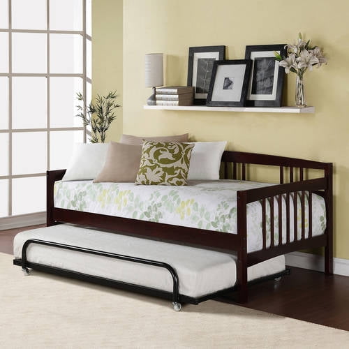 Twin Bed Daybed Espresso Wood Frame Kids Bedroom Guest Trundle Twin Bed Daybed Espresso Wood Frame Kids Bedroom Guest Trundle Mattress New