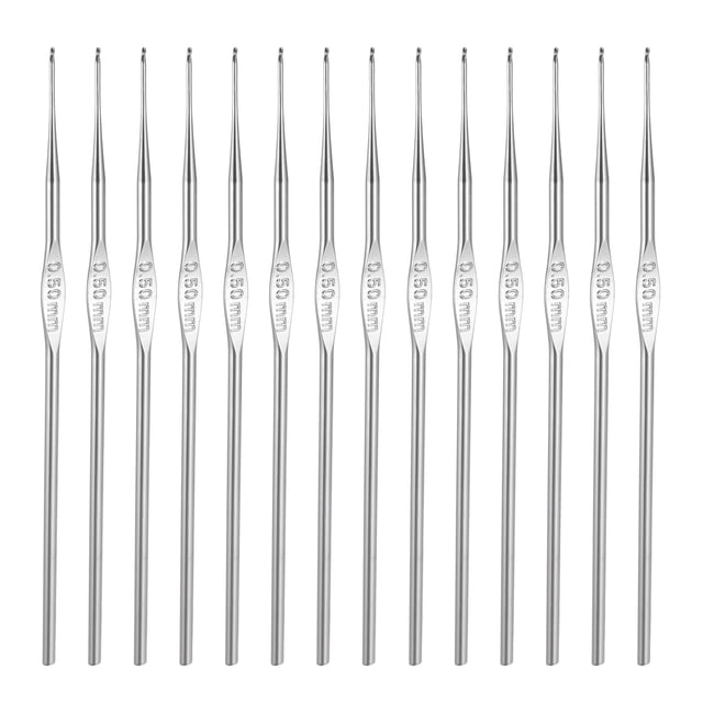 Juego de Ganchos de Crochet Uxcell, 14 Piezas de Agujas de Crochet Ergonómicas de Aluminio de 0.5 mm Color Plateado