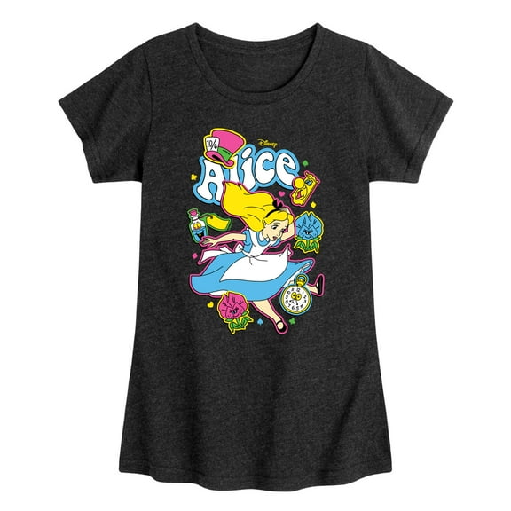 Disney - Alice In Wonderland - Alice Stickers - Toddler & Youth Girls Short Sleeve Graphic T-Shirt