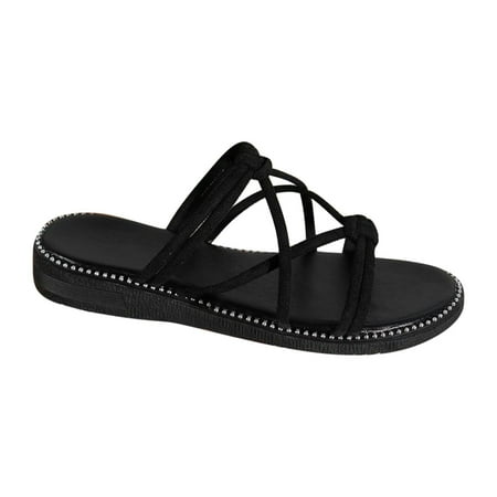 

YanHoo Boho Slide Sandals for Women Girls Dressy Low Wedge Sandal Casual Open Toe Flat Sandals Summer Beach Slip on Sandals Platform Sandals
