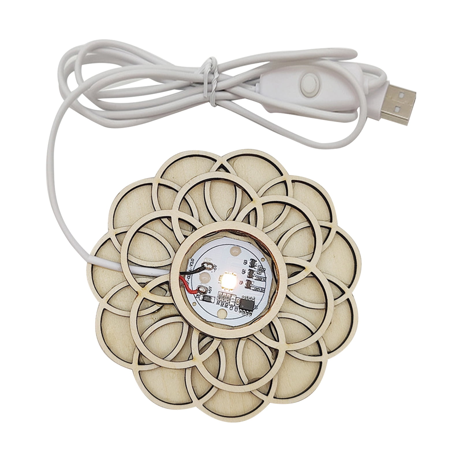 Wooden Led Night Light Base Flower Shaped Crystal Crafts Display Stand