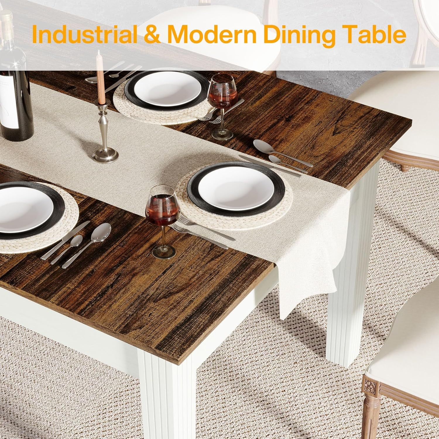 Tribesigns 62" Kitchen Table for 4-6 People, Farmhouse Wooden Dining Table for Kitchen, Brown