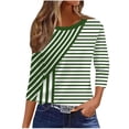 thumbnail image 2 of Ayolanni Trendy T Shirts for Women Striped Going Out 3/4 Sleeve Scoop Neck Blouse Fitted Ladies Shirts Tops for Women Green L, 2 of 7