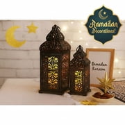 Temple Moroccan Style Lantern Decorative Candle Holder for Home Decor, Black, Set of 2