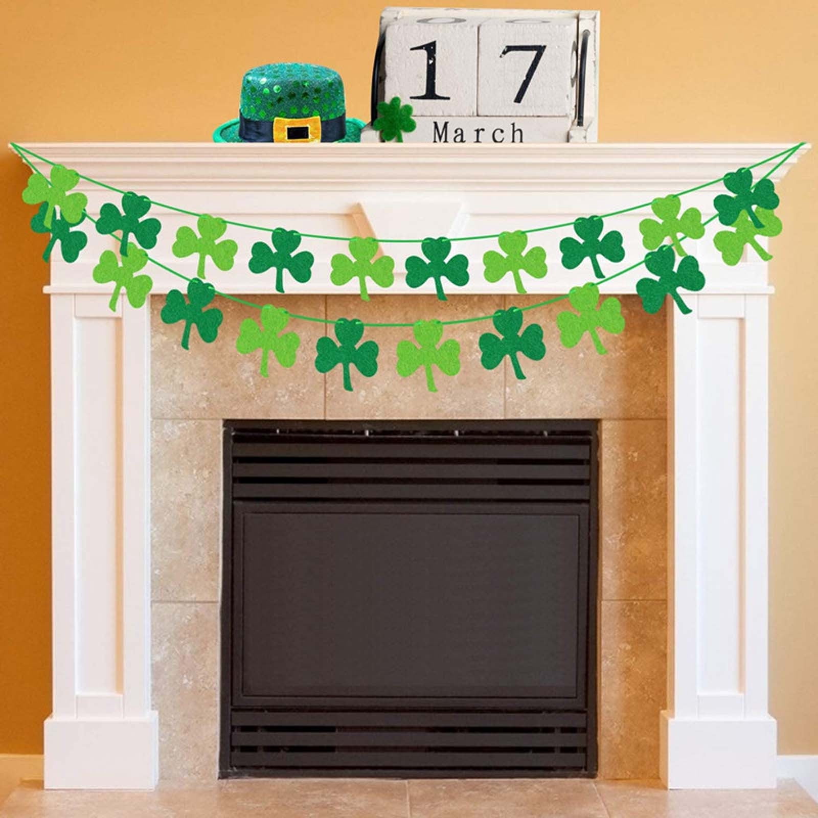 Leutsin Felt Shamrock Garland Banner - 2 Pack﻿ St Patricks Day Decorations Green Clover Easter Banner Hanging Decor Irish Party Supplies Gift for Home Office Fireplace Mantle Wall Party Favors