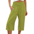 thumbnail image 4 of Fangasis Ladies Capri Pants Solid Color Palazzo Pant High Waist Bottoms Women Baggy Trousers Lounge Summer Fluorescent Green M, 4 of 8