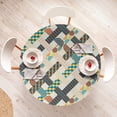 thumbnail image 4 of Ambesonne Abstract Boho Fitted Round Tablecloth, Trippy Geometric Grid, 56"- 60" Diameter, Cream Sea Blue Raspberry, 4 of 5