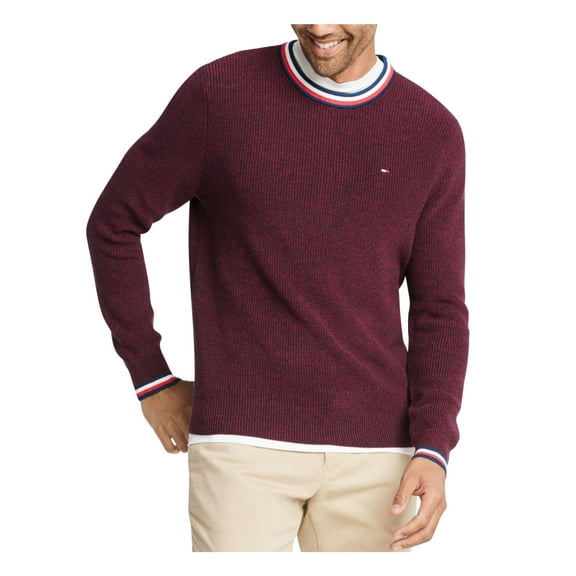 TOMMY HILFIGER Mens Burgundy Logo Graphic Long Sleeve Crew Neck Classic Fit Cotton Pullover Sweater XL