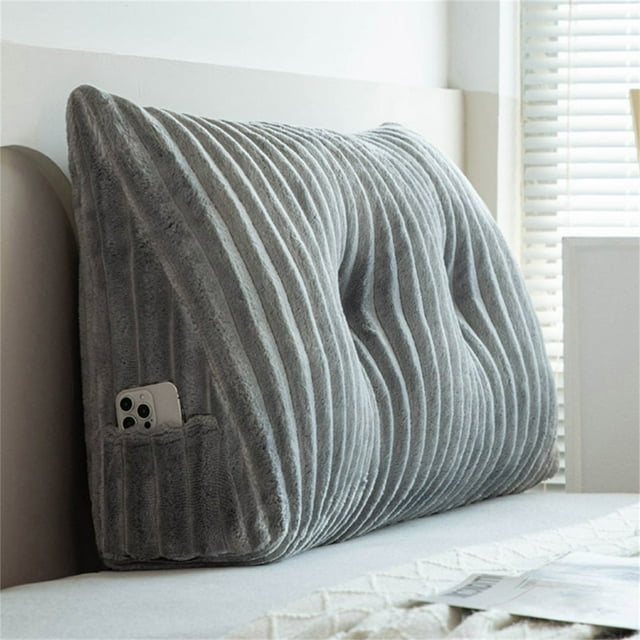 Gray Triangular Support Pillow, for Reading and Positioning, Triangular Bed Pillow for Reading, Headboard Backrest with Detachable Pillowcase for Support and Comfort, Kingtowag