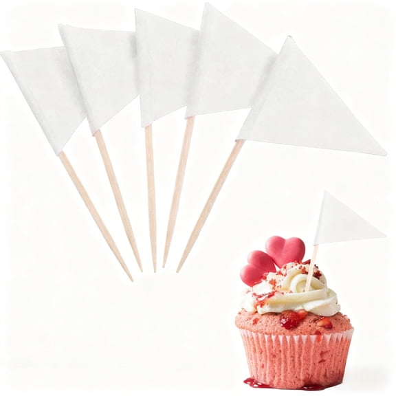 Blank Cupcake Toppers - 100Pcs Mini White Flag Picks, Food Markers for Parties, DIY Decorations