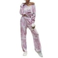thumbnail image 4 of Defitshape Women's Long Sleeve Pajamas Set Tie Dye Printed Soft Pajama Set 2 Piece Loose Fit Cotton V Neck Pj Set Red 4-6, 4 of 4