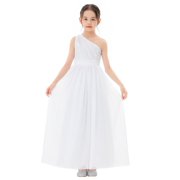 Ekidsbridal One Shoulder Sequins Chiffon Flower Girl Dresses for Wedding Reception Ballroom Dance Evening Gown 328