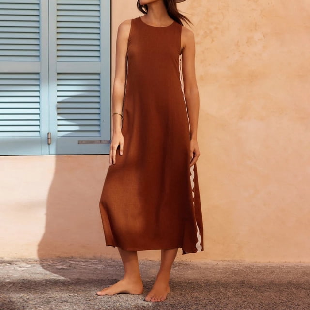 WILLBEST Vestido de Mujer de Longitud Media con Cuello Redondo, Informal, con Bloques de Color y Retazos de Encaje Grande