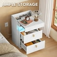thumbnail image 6 of GALAXHERO 2 Drawer Nightstand with Charging Station and LED Lights, Modern Bedside Tables with Sliding Top for Bedroom, Wood End Table for Living Room, White, 6 of 9