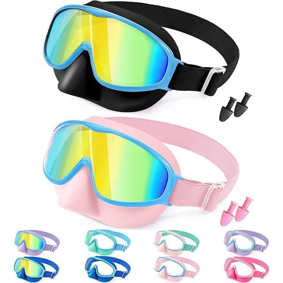 2 Pcs Swim Goggles with Nose Cover, Wide View Diving Mask Anti-Fog/UV Swimming Goggles for 3-14