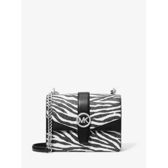 Michael Kors Greenwich Small Print Logo Crossbody Tote Chain Bag Black/White $498