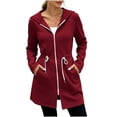 thumbnail image 3 of Womens Zip up Long Hoodie - Lightweight Soft Fleece Front Zipper Hooded Jackets with Side Pockets Tie Waist Loose Casual Long Sleeve Winter Coats Red XL, 3 of 7