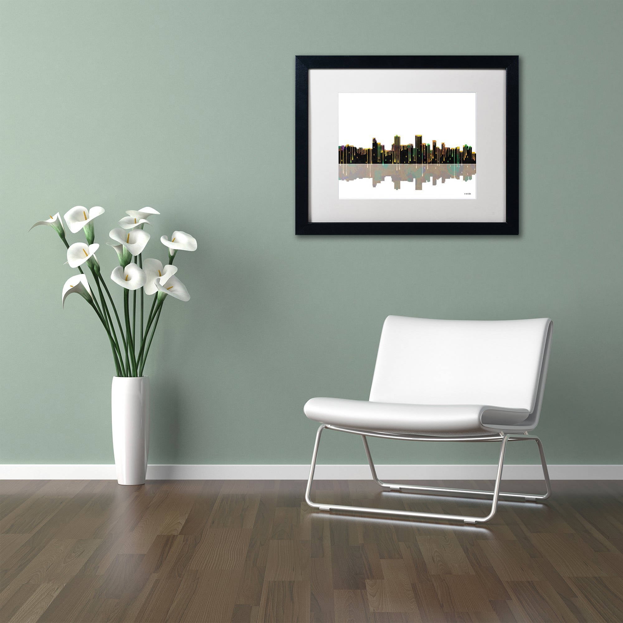 Trademark Fine Art "Anchorage Alaska Skyline II" Canvas Art by Marlene Watson White Mat, Black Frame