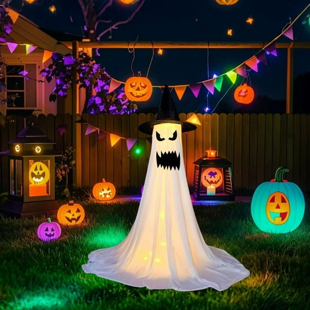 Fantasma de tela blanca iluminado para decoración de Halloween, accesorio de miedo adorable. Estilo C