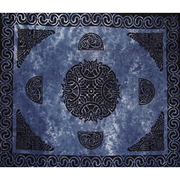Celtic Tapestry Cotton Bedspread 104" x 88" Full Blue