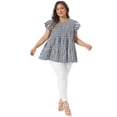 thumbnail image 3 of DARING DIVA Women's Plus Gingham Babydoll Top Crew Neck Flare 3X Black, 3 of 6