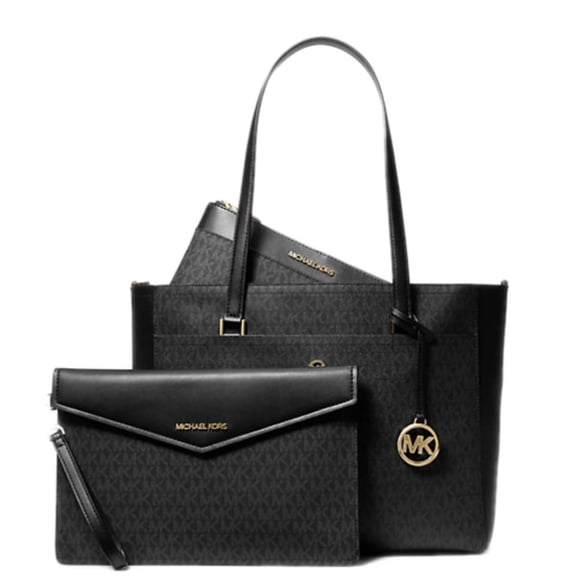 Michael Kors Maisie 3 en 1 para mujer, paquete grande con cierre superior, bolsa cruzada MK Signature, Negro -, L