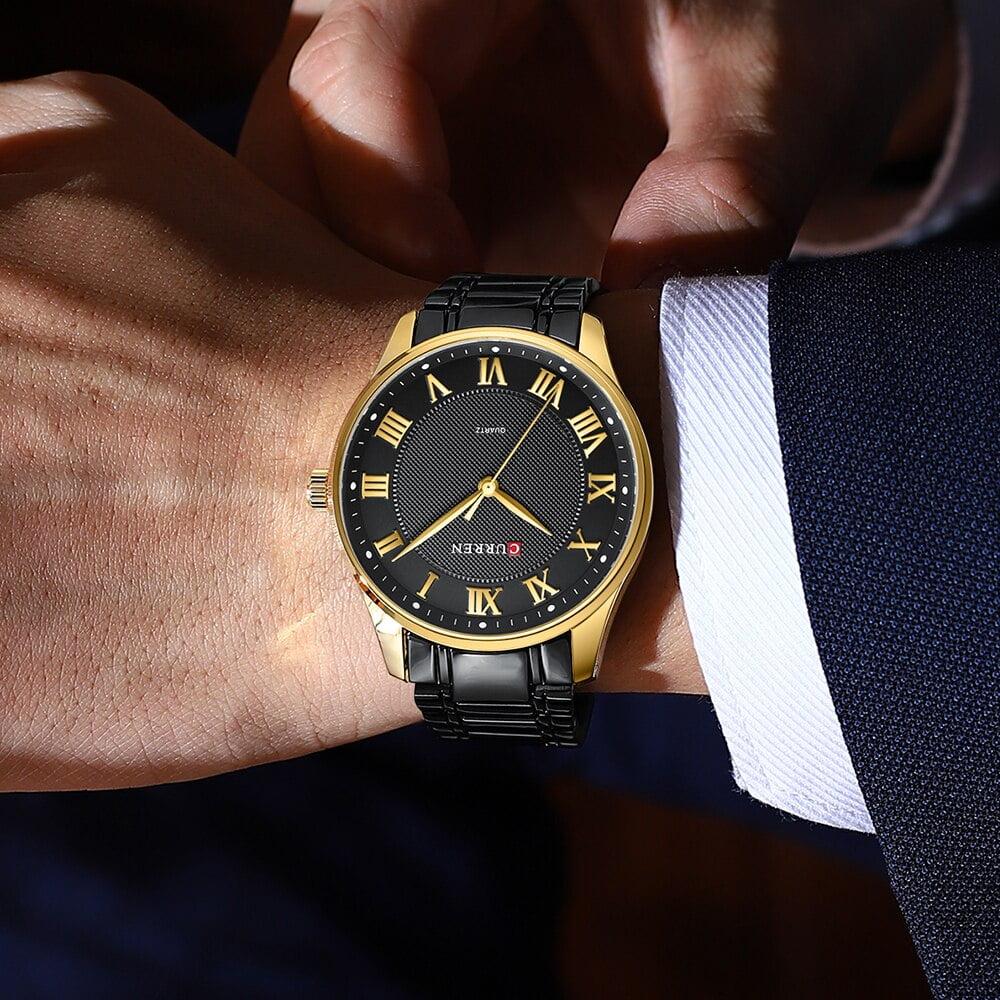 CURREN Men Square Watch Analog Quartz Gold Wristwatch