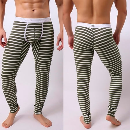 

Brown Mens Underwear Mens Striped Breathe Patchwork Low Leggings Long Johns Thermal Pant