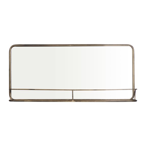 Creative Co-Op Wide Metal Framed Wall Mirror with Shelf, Brass