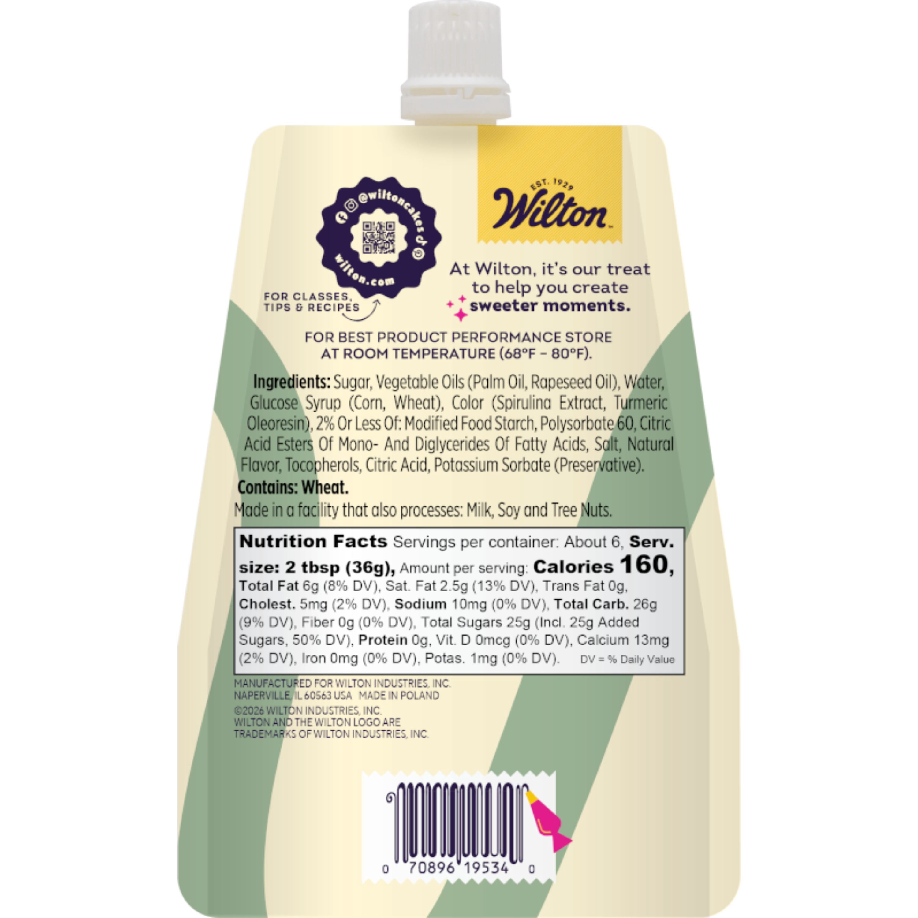 Wilton Green Decorating Icing Pouch & 4 Piping Tips Vanilla-Flavored Medium Consistency 7.5 oz.