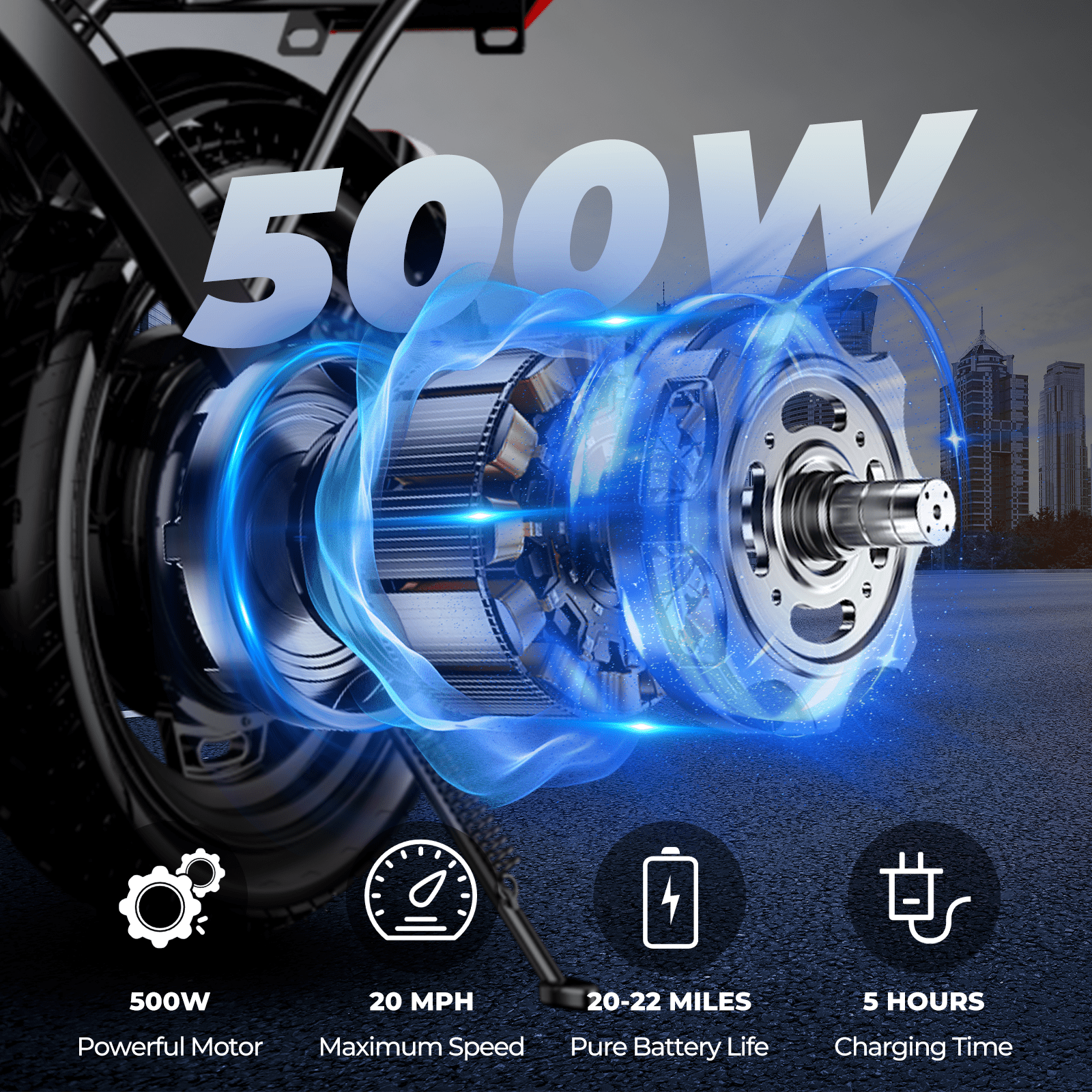 Portable Terrosor Electric Bicycle - 14" Foldable Design, Dual Disc Brakes, 20mph Max Speed, Includes Storage Basket