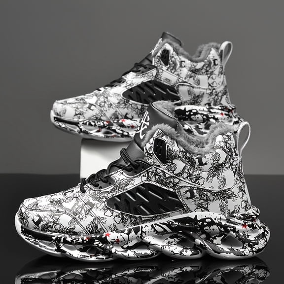 Men'S Lightweight Warm Snow Sports Shoes - Fleece-Lined Winter Hiking Boots, Soft MD Sole Anti-Slip Durable PU Fabric Outdoor Activity Shoes with Lace-Up Design, Sturdy Structure for Cold Weather