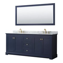 Wyndham Collection 80" Oval Sinks Wood Double Bathroom Vanity in Blue/Gold