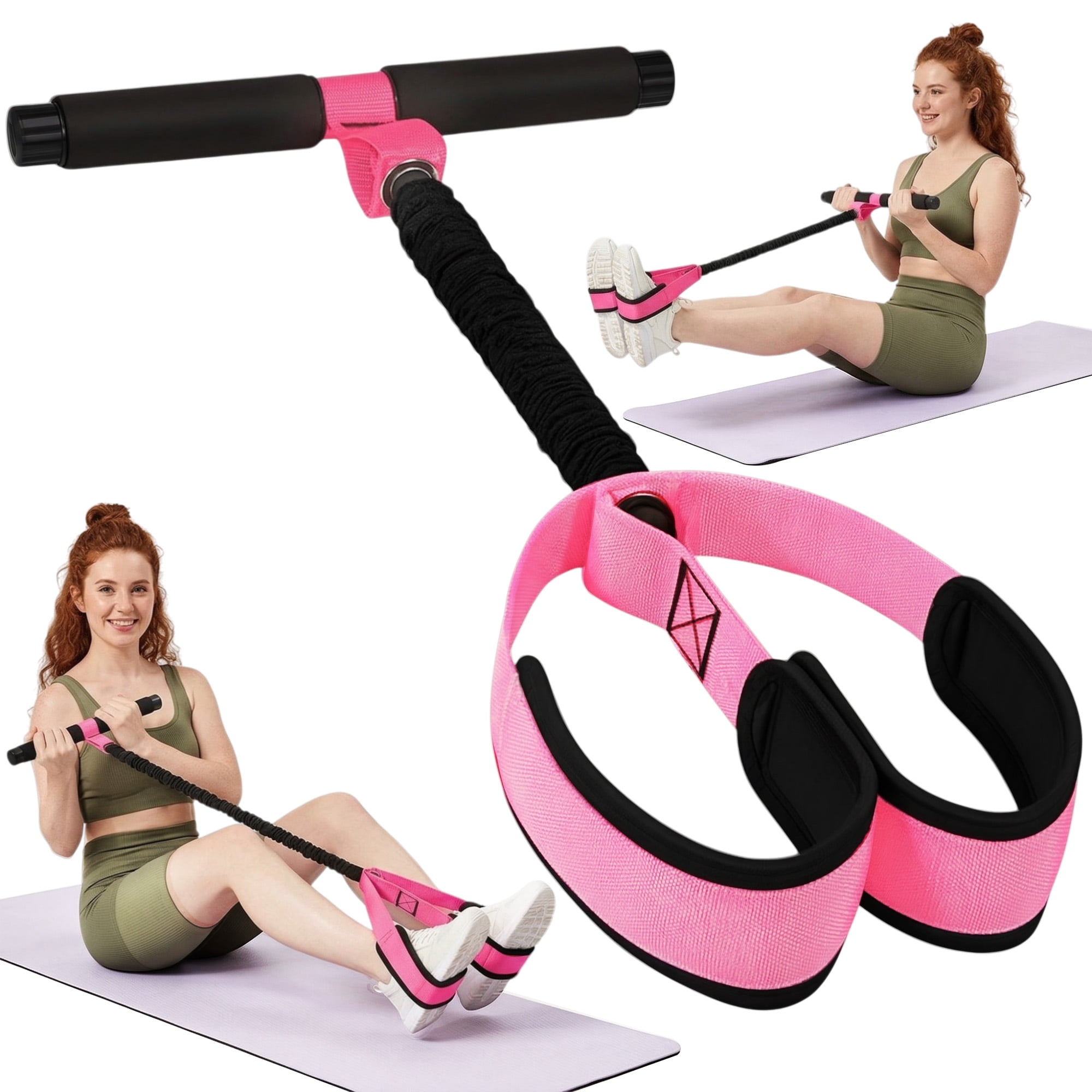 Pedal Resistance Band for Home Workout Sit Up Exercise Band for Core Legs Arms Pilates Training Pink