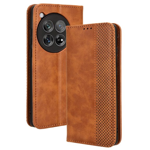 Dteck Flip Wallet Case for OnePlus 12R 5G, [3 Card Slots][Stand Function] PU Leather Shockproof Protective Case Magnetic Closure Phone Cover for OnePlus 12R 5G 2024,Brown