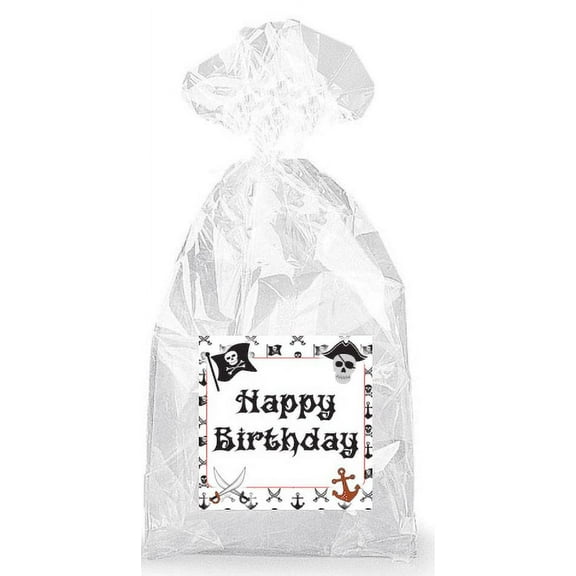 Pirate Skull Happy Birthday Party Favor Bags with Ties - 12pack