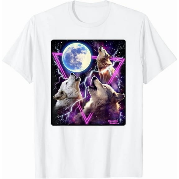 Greenink Three Wolves Howling at The Moon T-Shirt Wildlife Wolves Lovers Unisex Men Women T Shirt