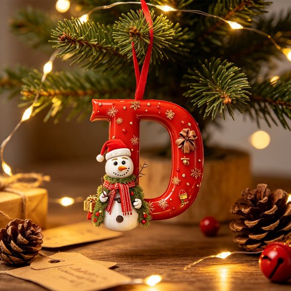 Christmas Tree Letter Ornaments Snowman Alphabet Hanging Decorations Acrylic 26 Pieces