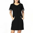 thumbnail image 3 of dazeni Pajama Nightgown for Women Block Color Front Zipper House Dress with Pockets Short Sleeve Nightwear Striped Caual T Shirt Sleepdress S-3XL, 3 of 5