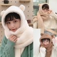thumbnail image 2 of Ywmsfl Women Winter 2 In 1 Hooded Long Scarf Hat Bear Ears Thicken Plush Earflap Cap Thermal Neck Warmer, 2 of 20