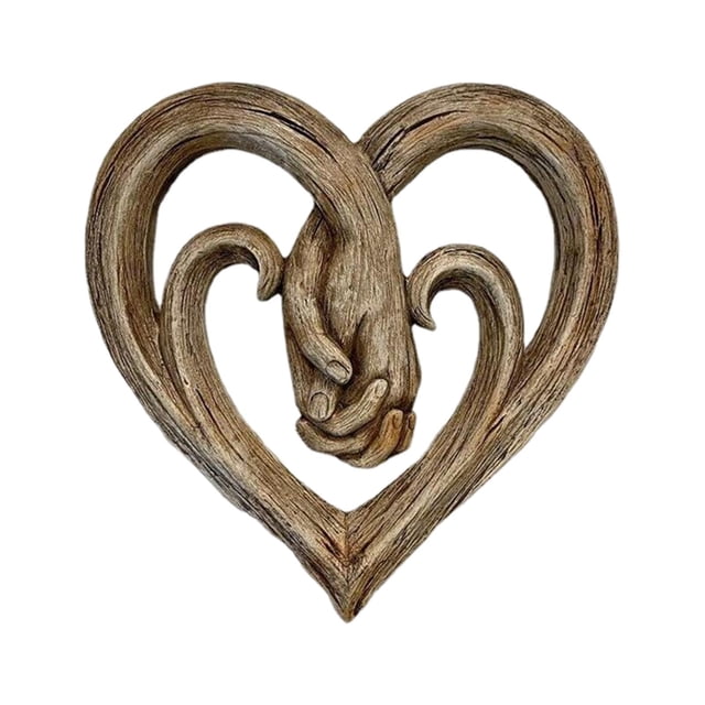 Resumen Tallado Corazón Montaje en pared Escultura Decoración Adorno Obra de juntas Estatua para sala de estar Hogar Dormitorio Regalos de Gloria Escultura de arte de pared