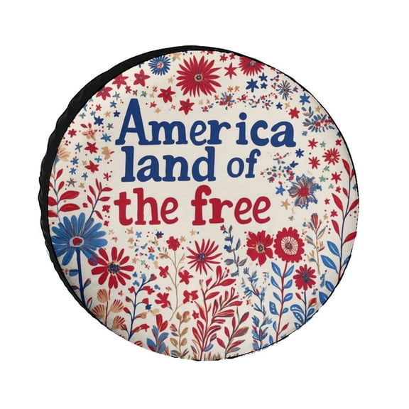 Camper Spare Tire Cover Boho America Land Of The Free Flowers 4th of July Wheel Tire Covers Waterproof Sun Protection Memorial Day Floral Tire Cover for Camper Travel Trailer SUV Truck 12inch