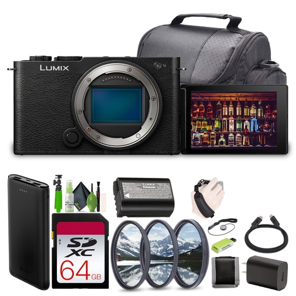 Panasonic LUMIX S9 Mirrorless Full Frame Compact Camera Body (DC-S9BODYK) for Content Creators - Black-Bundle with 64GB UHS-II SDXC Memory Card and More Accessories