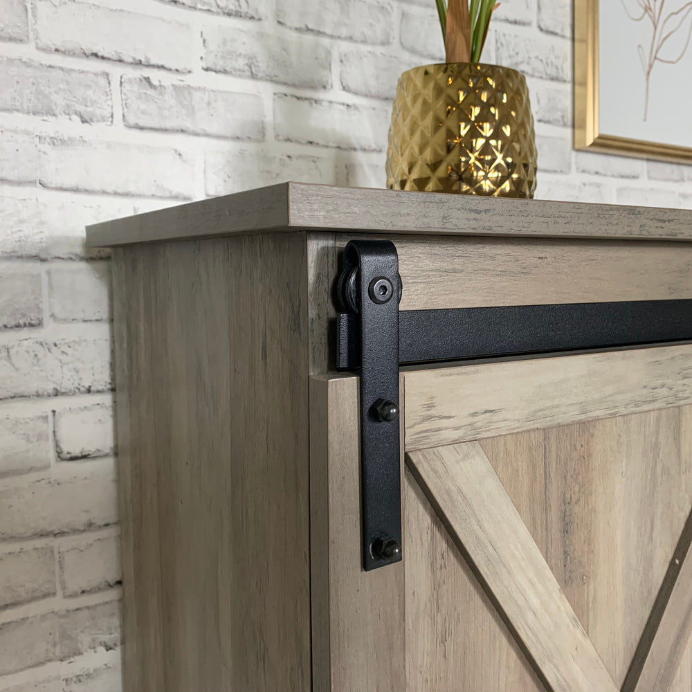 Rainbow Sophia Furniture Adjustable Television Stand with with Sliding Barn Doors, Oak Brown