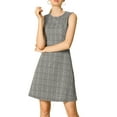 thumbnail image 5 of INSPIRE CHIC Women's Houndstooth Plaid Above Knee Sleeveless Fit and Flare Dresses XS White Black, 5 of 9