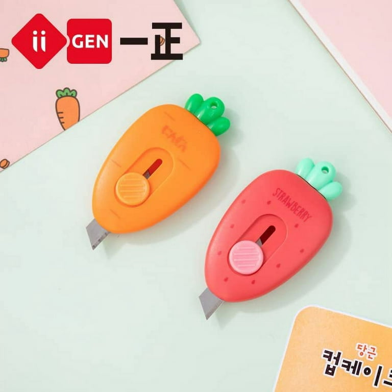 6 Pcs Small Cute Box Cutter Mini Retractable Utility Knife Scissors Carrot  Strawberry Shaped Letter Opener Lock Slides Knife Stationery Supplies for