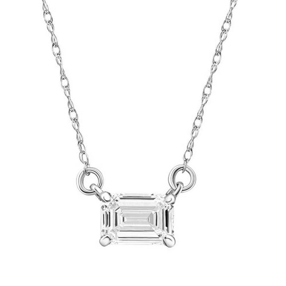 Pompeii 3/4 Ct Emerald Cut Sideways Lab Grown Diamond Pendant 14k Gold Necklace (H,VS1)