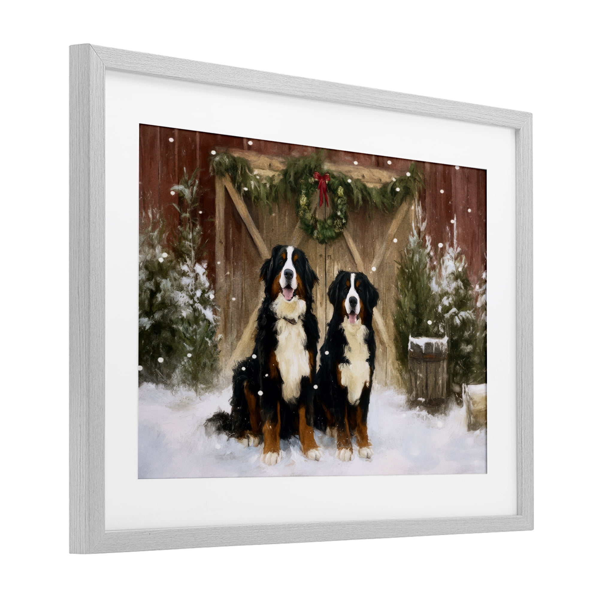Stupell Industries Barnyard Bernese Mountain Dogs Gray Framed Print Under Glass, design by Tina LeCour