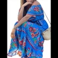 thumbnail image 2 of Vestido de Verano para Mujer, Estampado Floral, Hombros Descubiertos, Sin Mangas, Azul XXL, 2 of 7